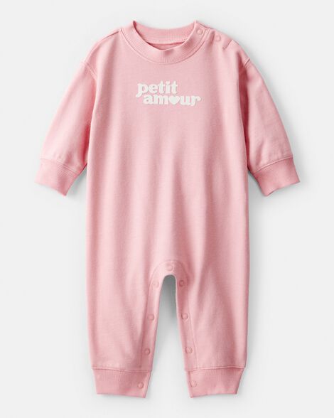 baby girl petit amour' cotton long-sleeve jumpsuit - pink