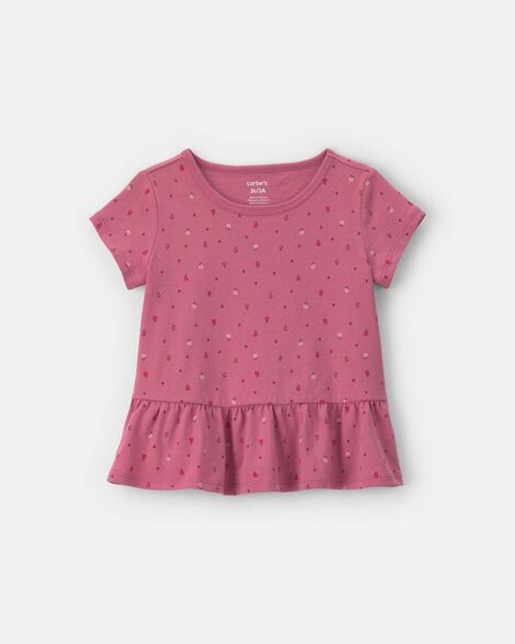 toddler girl floral peplum top - pink