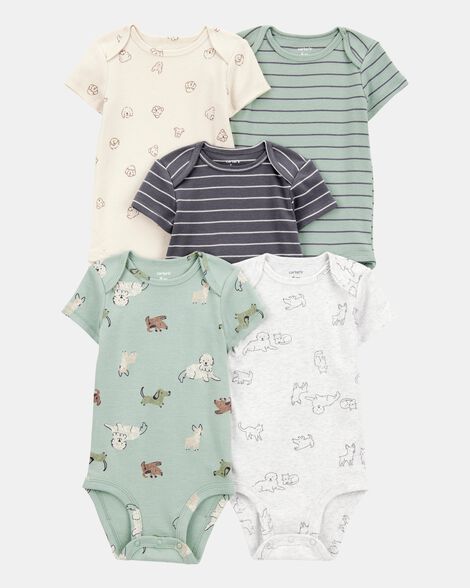 baby boy 5-pack dog short-sleeve cotton bodysuits