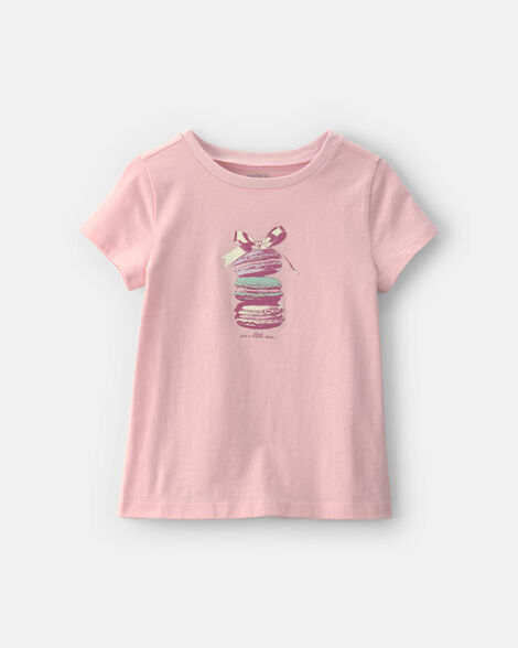 girls macaron bow graphic tee - pink