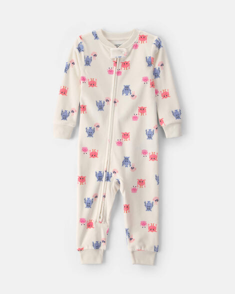 toddler girl 1-piece monster dreamplush snug fit pajama - cream