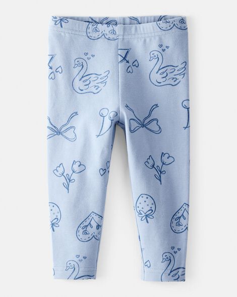 baby girl bow icon pull-on stretch leggings - blue