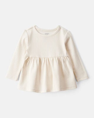 Baby Girl Cotton Ribbed Stretch Leggings - Cream