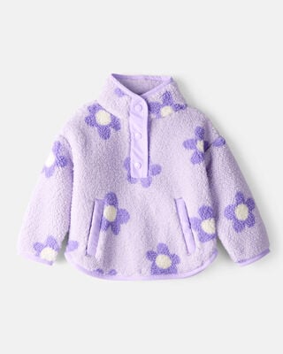 Baby Girl Cheetah Sherpa Quarter-Zip Pullover - Brown