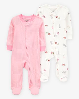Product image 1 of Baby 2-Pack Print 2-Way Zip Cotton Sleep & Play Pajamas - Pink
