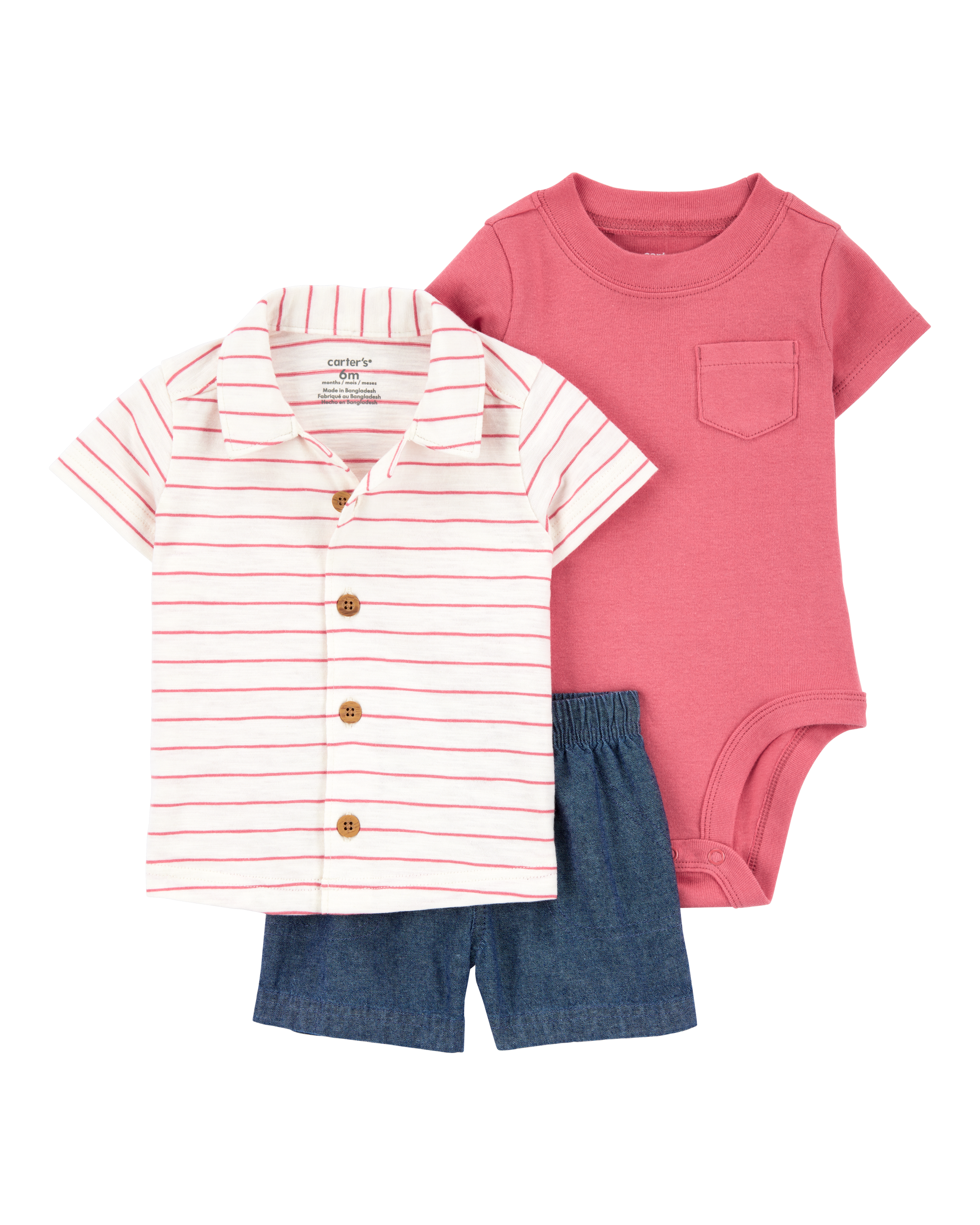 Baby Boy 3-Piece Striped Outfit Set - Red