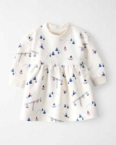 Baby Girl French Terry Dress Made with Organic Cotton in Snowy Slopes Print