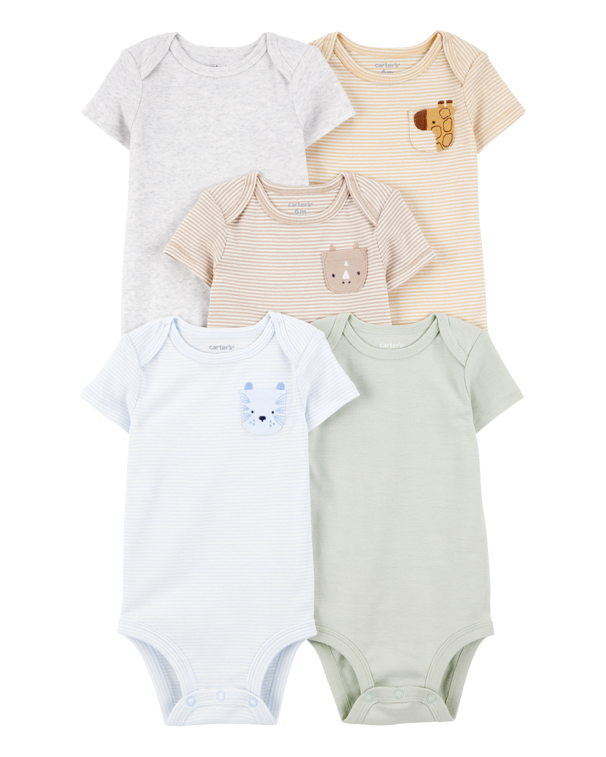 Baby 5-Pack Animals Short-Sleeve Cotton Bodysuits