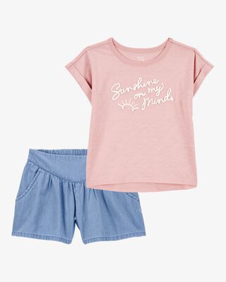 Product image 1 of Kid 2-Piece "Sunshine On My Mind" Fashion Top & Chambray Pull-On Shorts Set