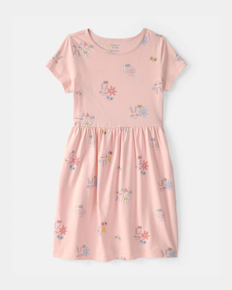 girls easter floral short-sleeve dress - pink