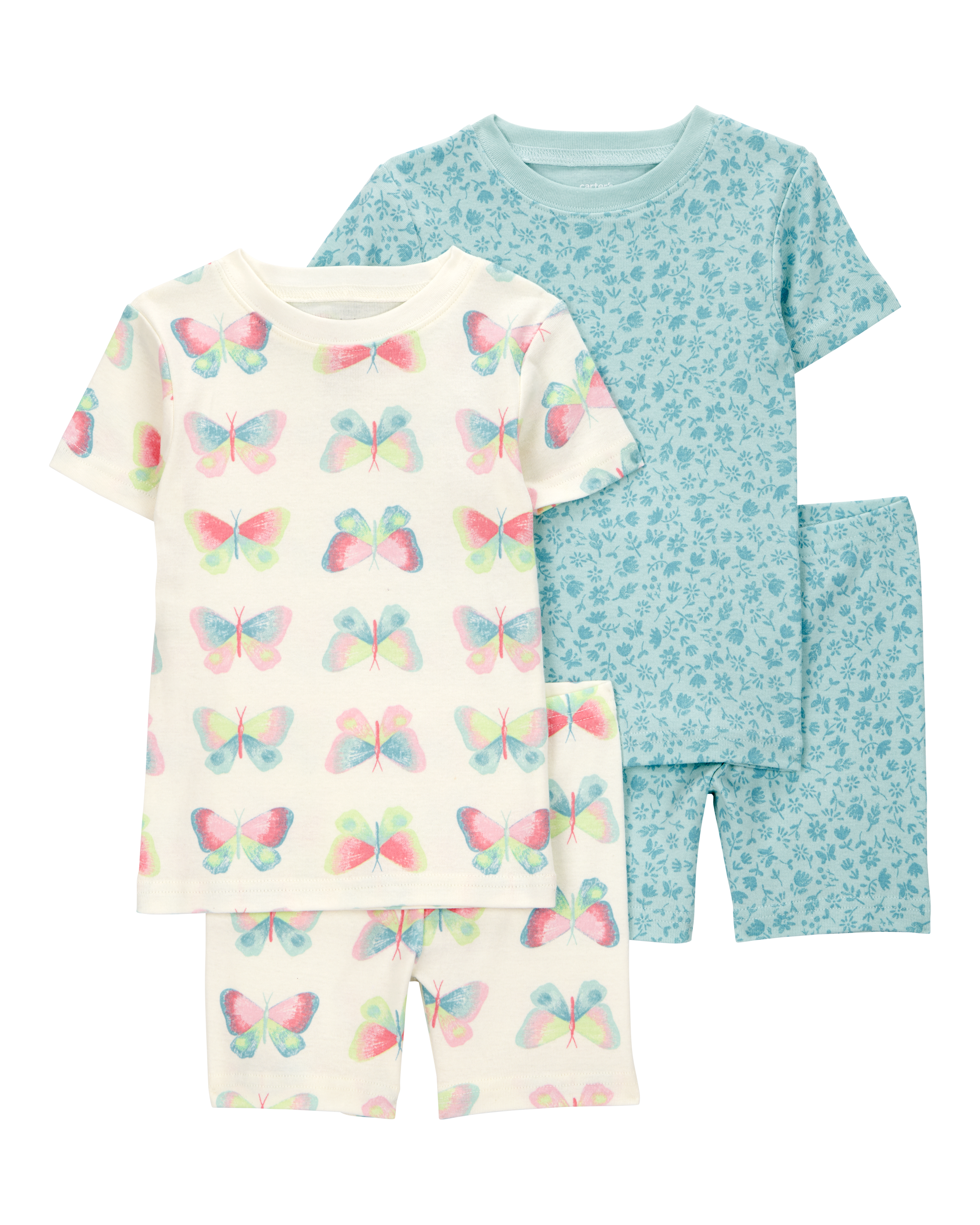 Toddler Butterfly Print Snug Fit Cotton 4-Piece Pajamas
