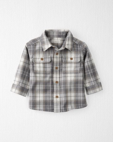  Product image 1 of Baby Organic Cotton Herringbone Button-Front Shirt in Plaid
