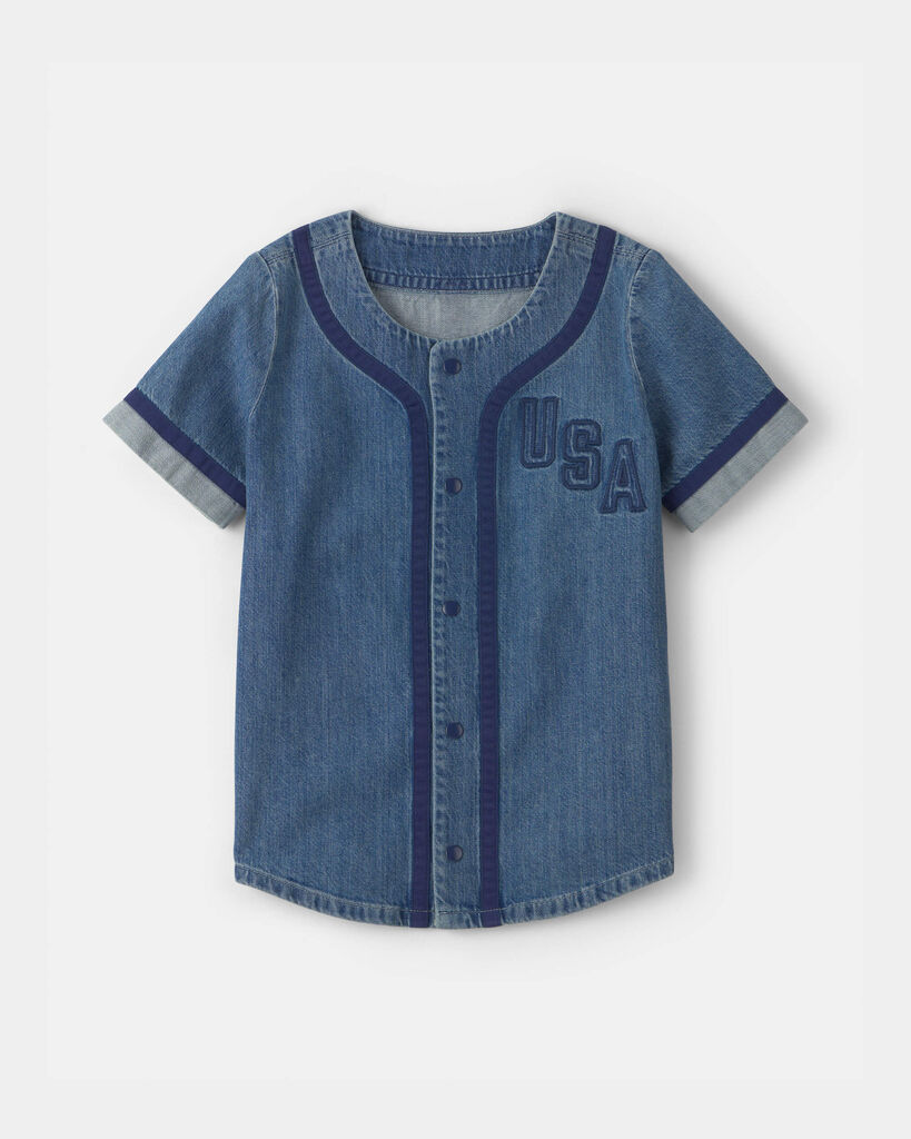 OshKosh B'gosh Boys 'USA' Denim Short-Sleeve Button-Down Shirt - Medium Wash 10 Medium Wash