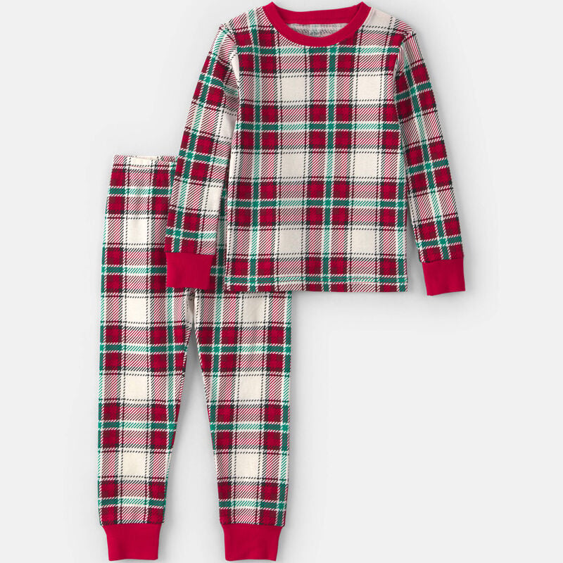 Toddler 2-Piece Christmas Plaid 100% Cotton Snug Fit Pajama Set - Red/Green