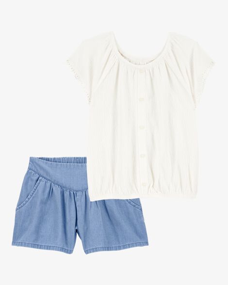  Product image 1 of Kid 2-Piece Fashion Top & Chambray Pull-On Shorts Set
