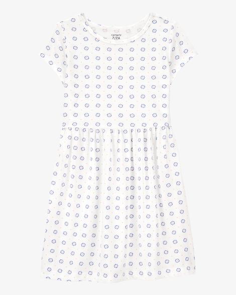 girls floral short-sleeve dress- ivory