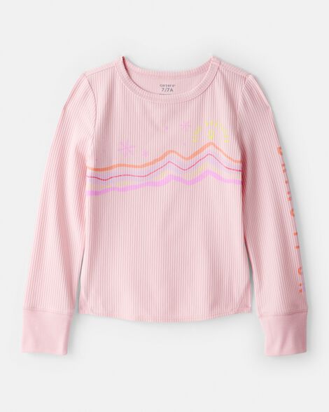 girls active rib long-sleeve top - pink