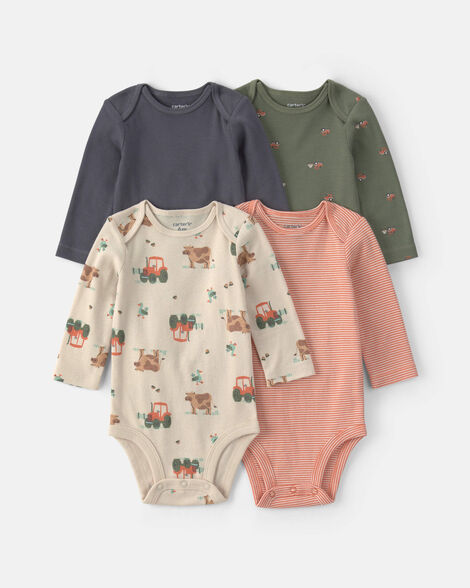 baby boy 4-pack farm long-sleeve bodysuits