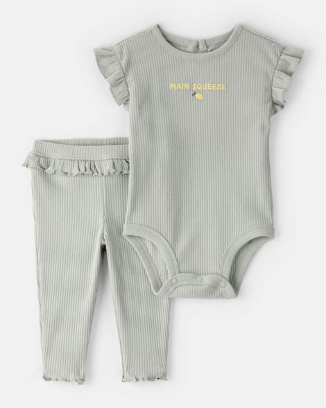 baby girl 'main squeeze' bodysuit & pant set - green