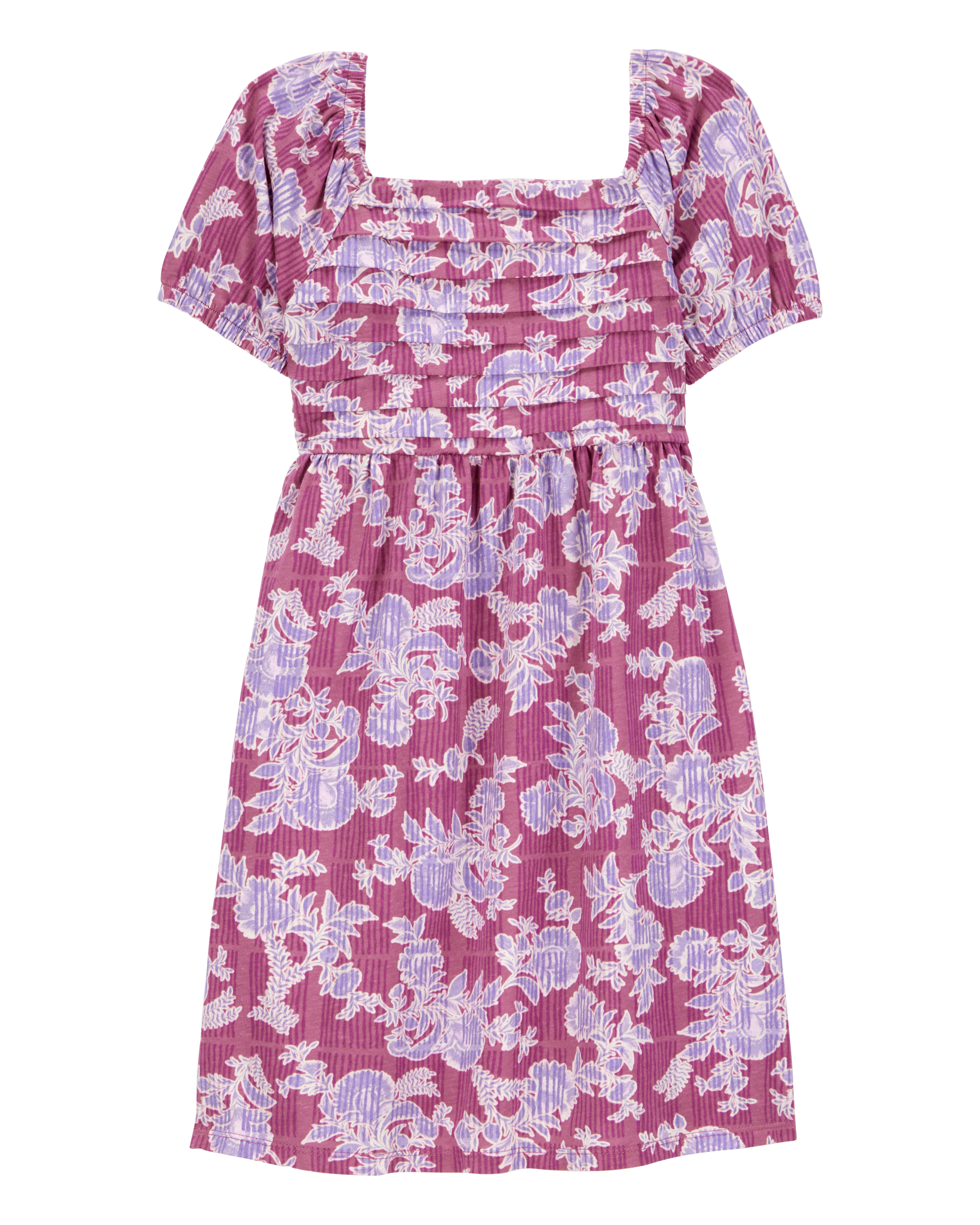 Kid Smocked Floral Print Dress - Pink