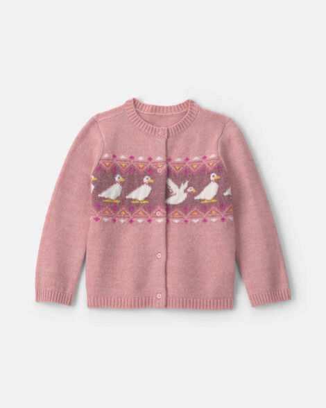 Toddler Girl Duck Fair Isle Cardigan Sweater - Pink