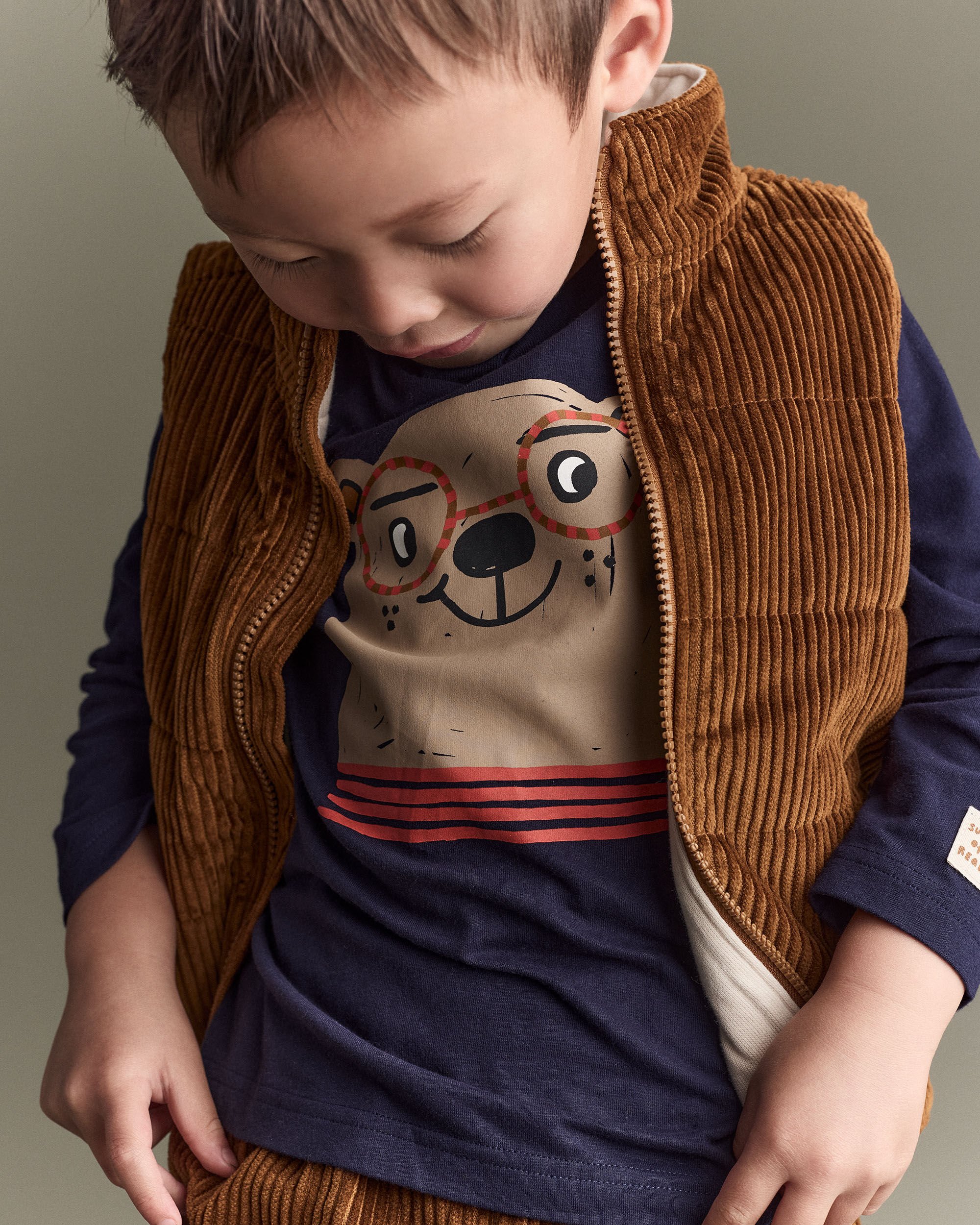 Toddler Zip-Up Corduroy Puffer Vest - Cinnamon - Otter