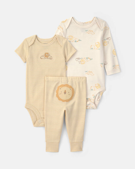 baby 3-piece lion bodysuit & pant set - yellow/ivory