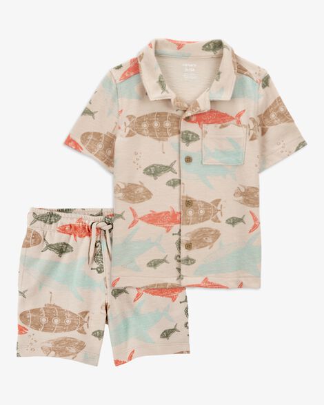  Product image 1 of Baby 2-Piece Sea Print Button-Down Shirt & Pull-On Shorts Set
