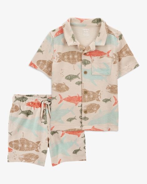 Product image 1 of Baby 2-Piece Sea Print Button-Down Shirt & Pull-On Shorts Set