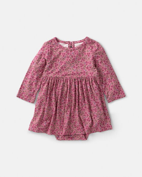 baby girl floral purelysoft™ long-sleeve bodysuit dress - pink