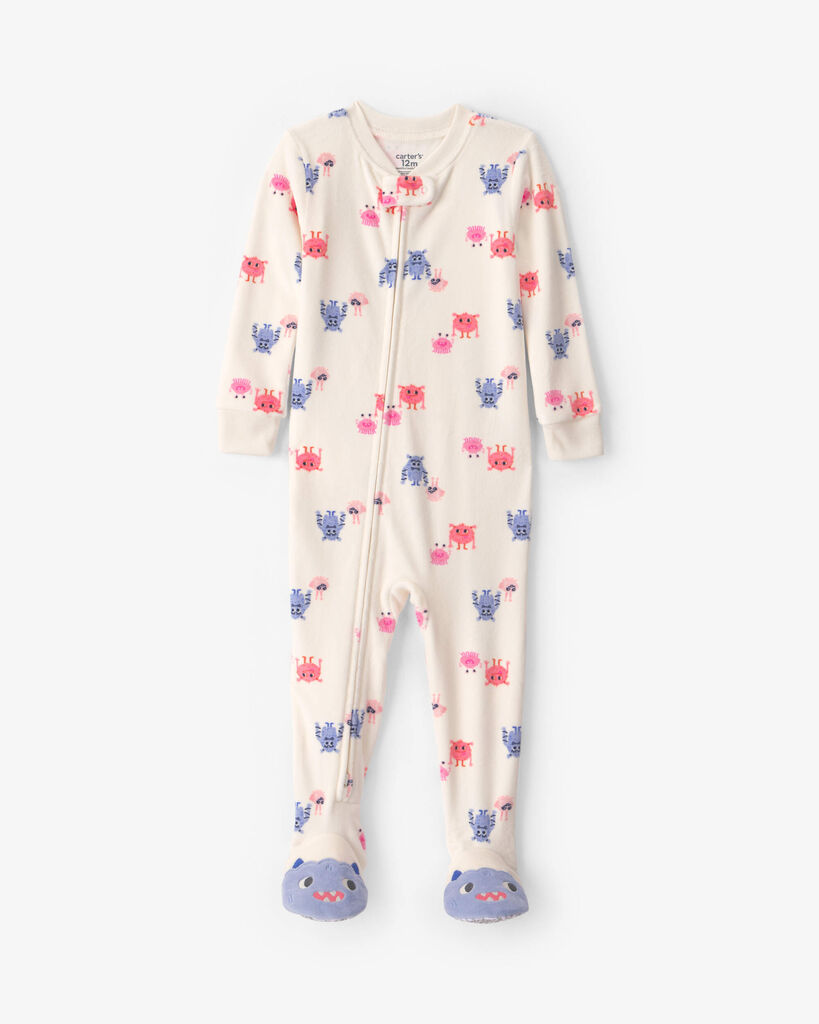 Carter's Dreamplush Monsters Toddler Girls Footed Fleece Crew Neck Long Sleeve Footed Pajamas, 5t, White
