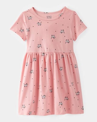 Product image 1 of Toddler Girl Dog Print Short-Sleeve Knit Dress - Pink
