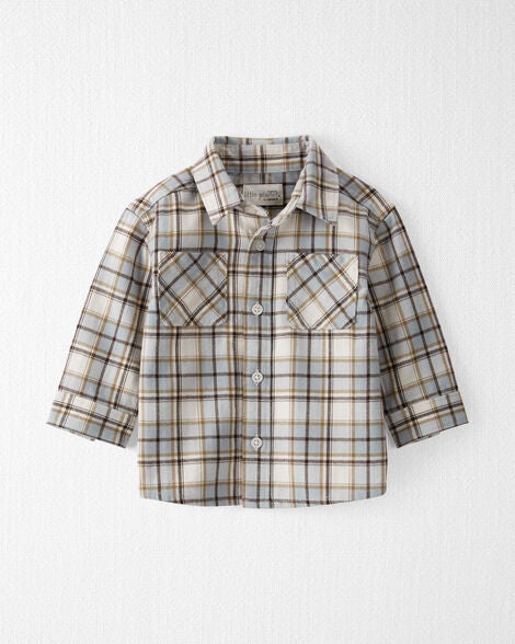  Product image 1 of Baby Organic Cotton Herringbone Button-Front Shirt in Plaid