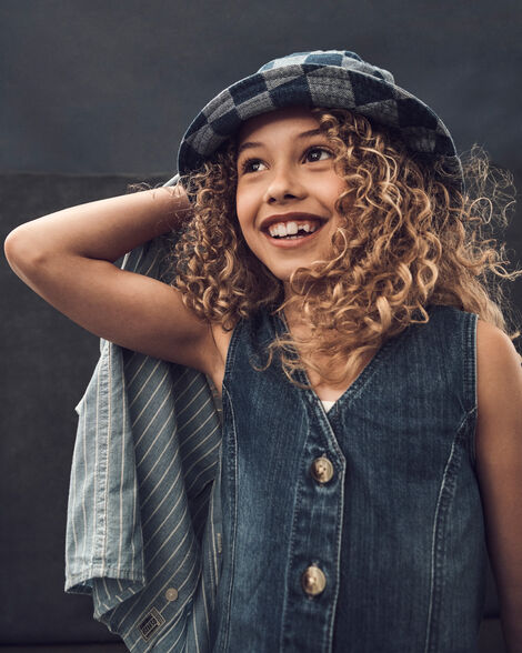 Kid Iconic Denim Button-Down Vest - Blue
