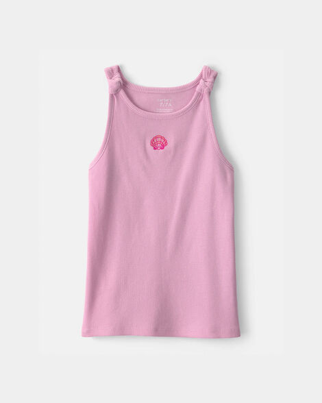 girls shell embroidered tank top - pink