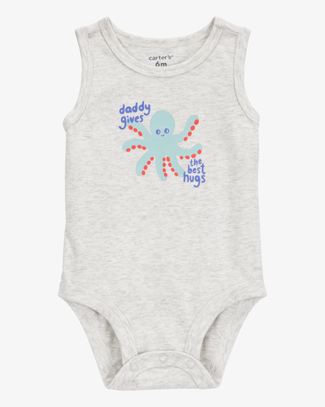 baby boy octopus daddy sleeveless bodysuit - grey