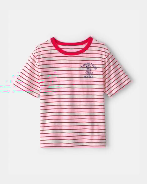 boys nautical striped graphic tee - red/ivory
