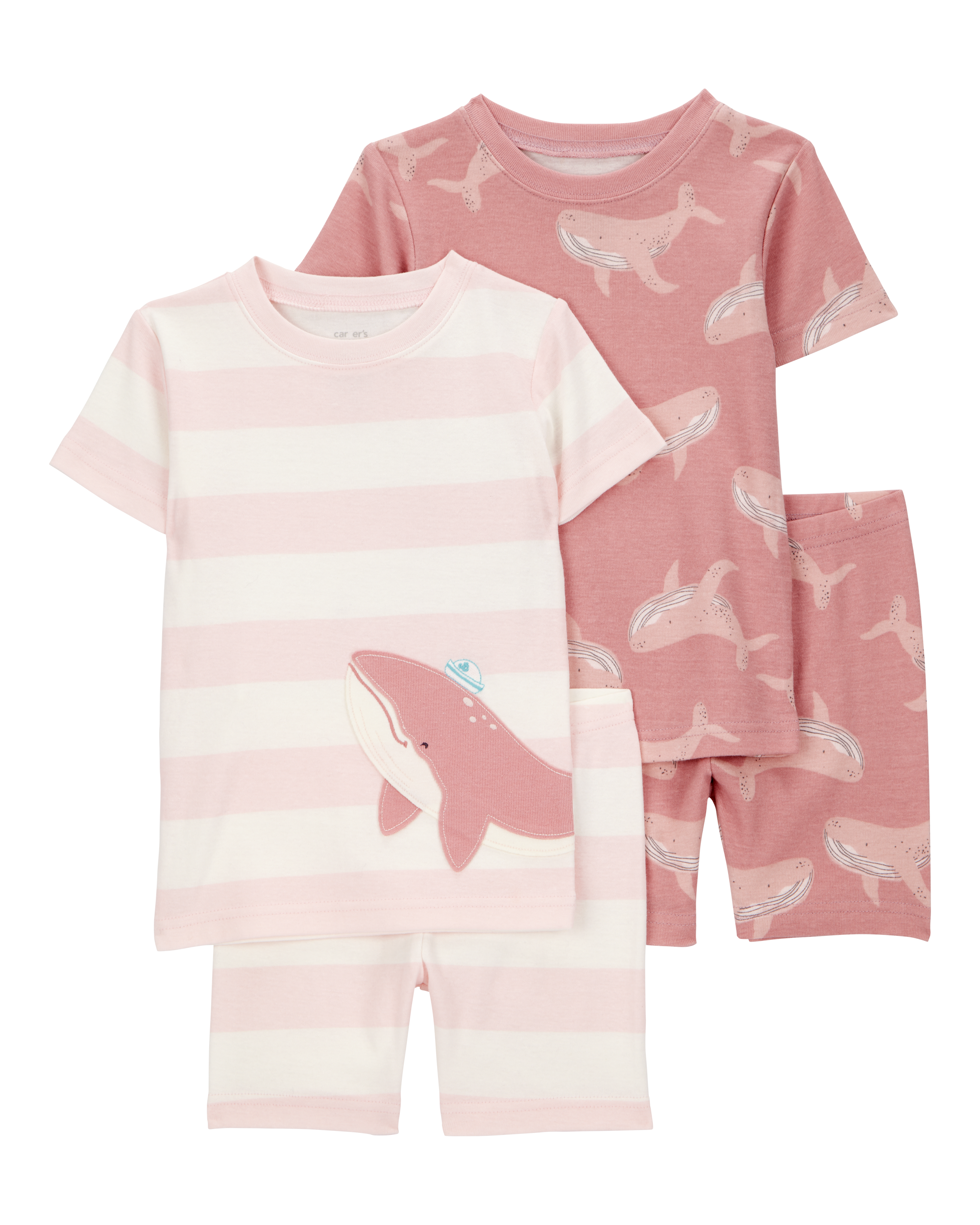 Baby Whale Print Snug Fit Cotton 4-Piece Pajamas