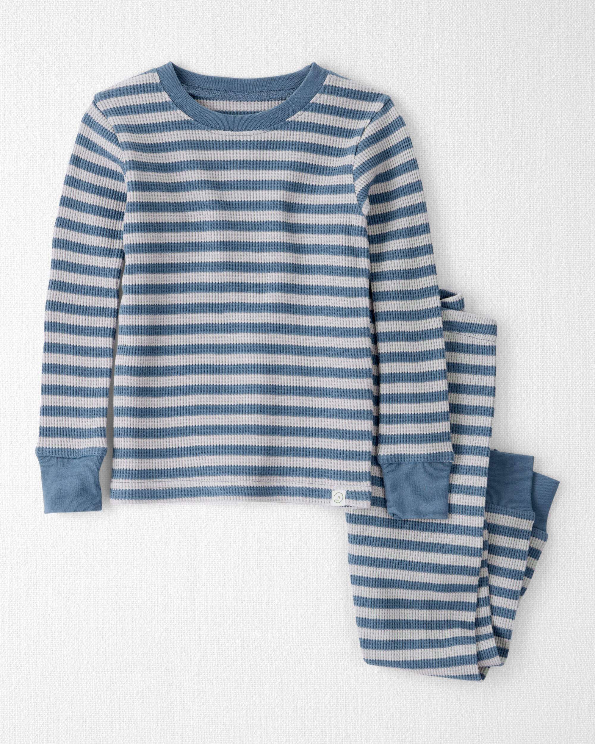 Little Planet Toddler Boys Striped Waffle Knit Pajamas Made With Organic Cotton Toddler Size 3T Blue Stripes 16$