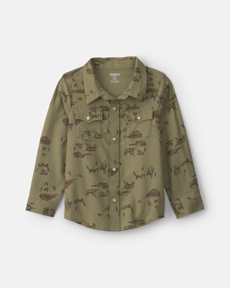 Toddler Boy Western Long-Sleeve Button-Down Shirt - Olive Green