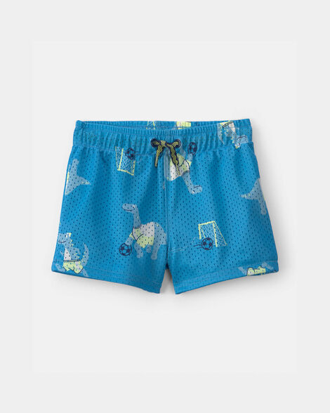 baby boy dinosaur soccer mesh shorts - blue
