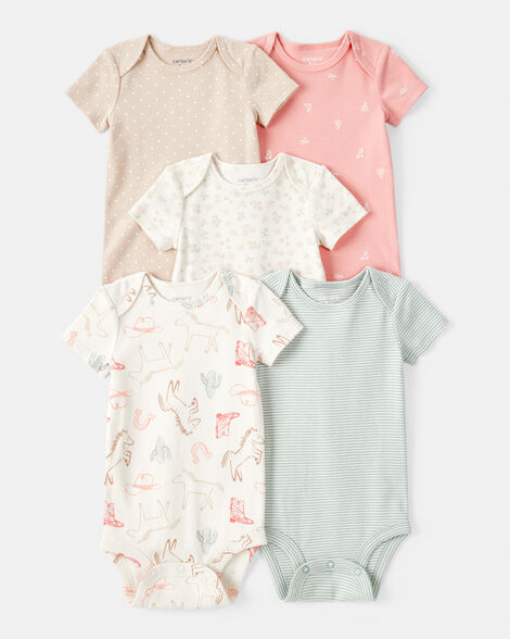 baby girl 5-pack cowgirl print cotton multipack bodysuits - white/blue/pink