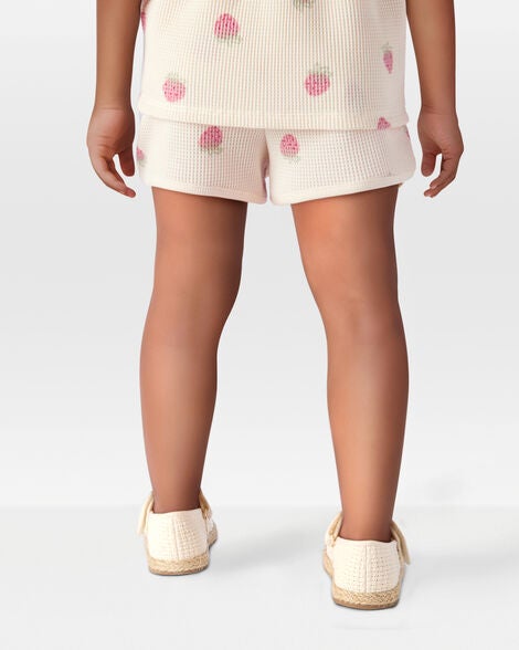  Product image 3 of Toddler Strawberry Print Waffle Knit Shorts - Ivory