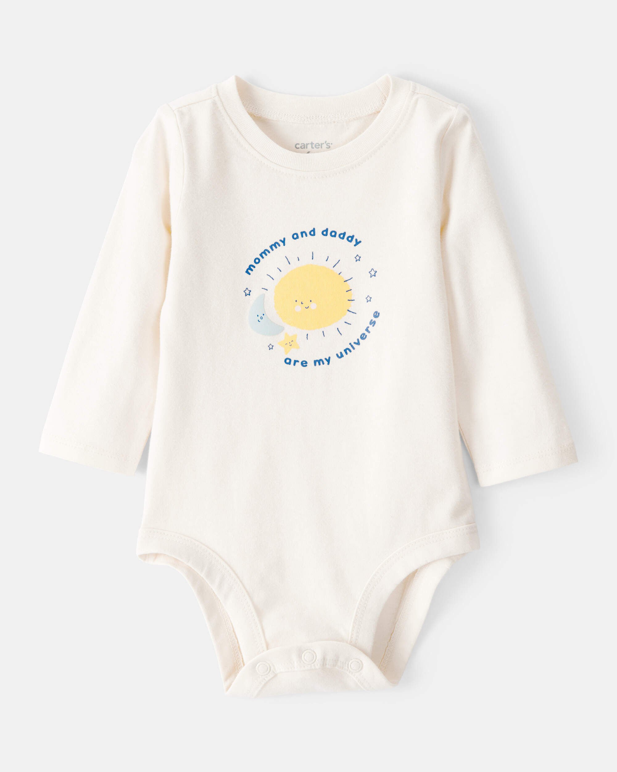 Baby "Mommy & Daddy Are My Universe" Cotton Long-Sleeve Graphic Bodysuit - Ivory