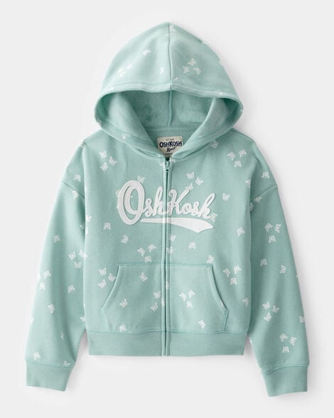 Girls DayDream Fleece Butterfly Print Jacket - Green