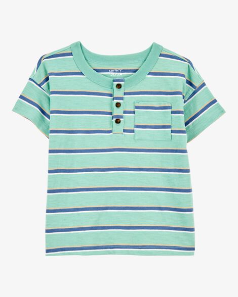  Product image 1 of Toddler Striped Cotton Blend Short-Sleeve Henley - Green