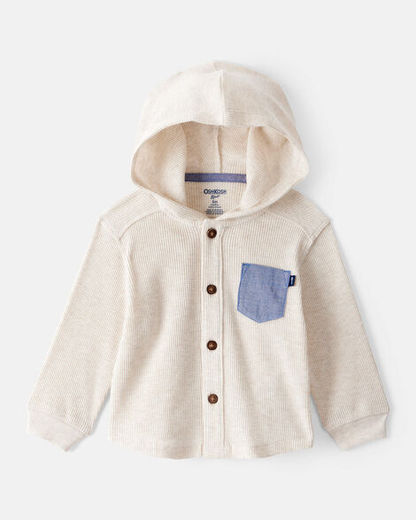 Baby Boy Waffle Knit Long-Sleeve Hooded Top - Cream