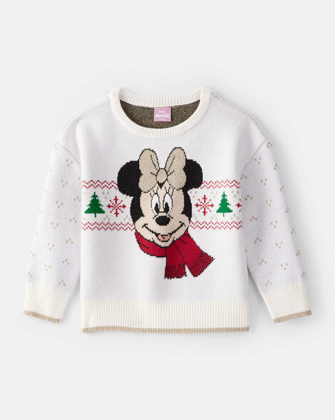 toddler girl christmas disney© minnie mouse long-sleeve sweater - cream