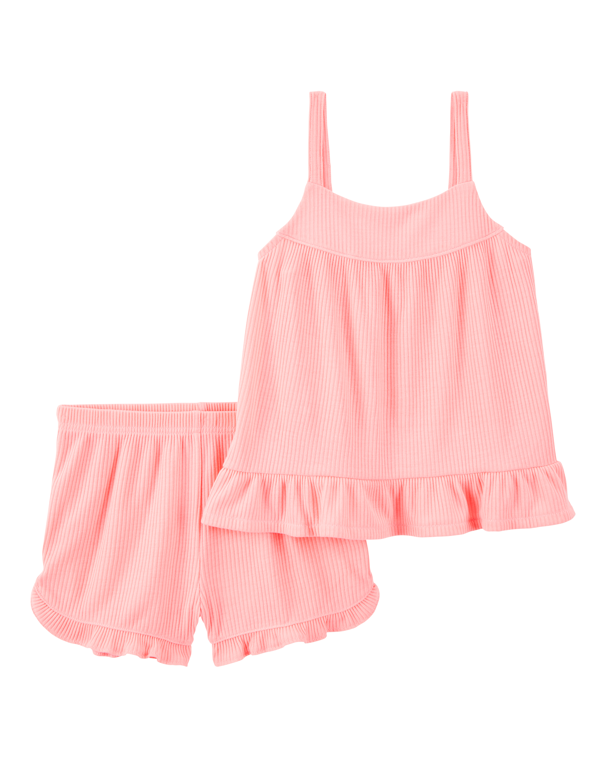 Girls Solid Loose Fit 2-Piece Pajamas - Coral
