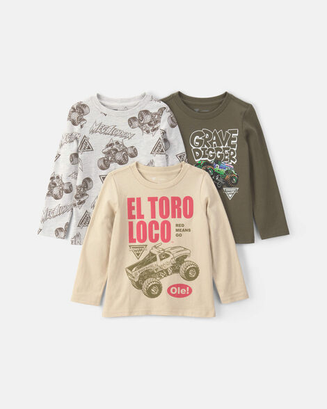 toddler boy 3-pack monster jam long-sleeve multipack tops